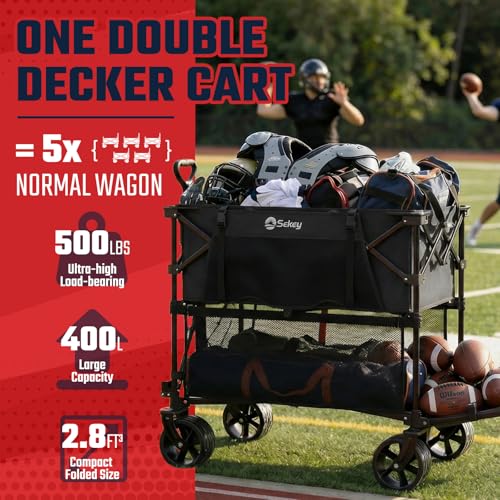 Sekey 400L Double-Decker Wagon, 500 lb Capacity, 50 in Extender - color: Carbon Black