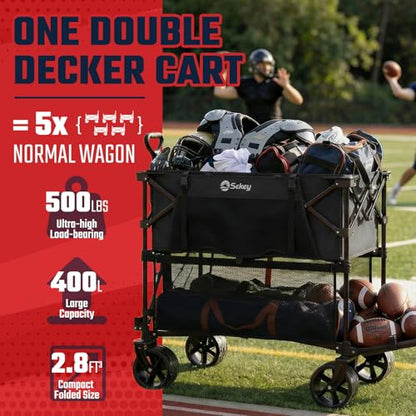 Sekey 400L Double-Decker Wagon, 500 lb Capacity, 50 in Extender - color: Carbon Black