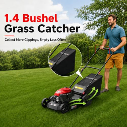 AMERISUN 21" Gas Lawn Mower,144cc 4-Stroke Engine,3-in-1 Push Mower