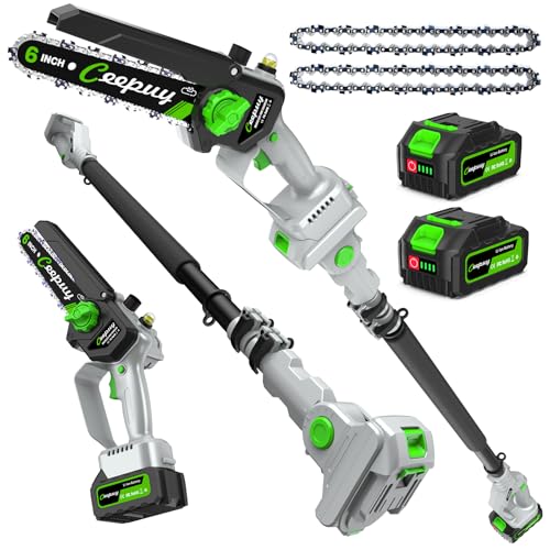 CEEPUY 2-in-1 Brushless Electric Pole Saws for Tree Trimming,6 Inch Cordless Mini Chainsaw with Extension Pole and 2 x 4000mAh Batteries, Pole Chain Saw Gift for Men Dad Husband Fathers Gardener 2026 - size: Warm Gray 6-inch