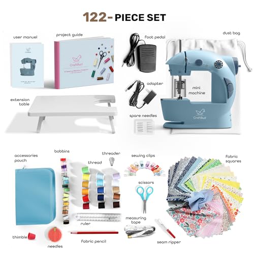 CraftBud Mini Sewing Machine for Beginners, Adults and Kids Sewing Machine - color: Blue, size: Premium Set
