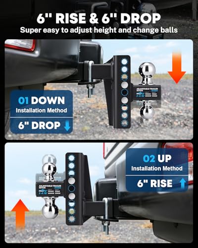 Kohree 6" Adjustable Trailer Hitch for 2-Inch Receiver, Anti-Rattle Clamp
