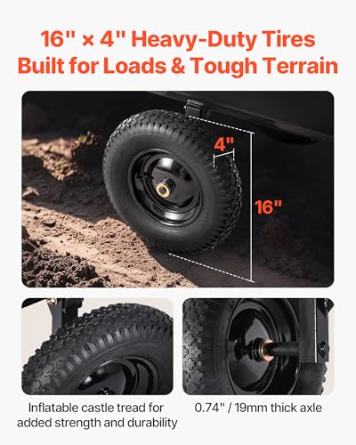 VEVOR 500Lbs 10 Cu.Ft. ATV UTV Trailer Tow Behind Dump Cart, Heavy Duty Pull Behind Utility Dump Trailer for Lawn Mower Trailer Tractor Garden Yard with 16in Tires - color: Black01