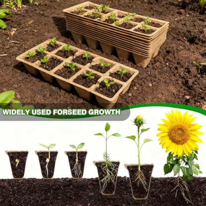 120 Cells Seed Starter Tray, 12 Pack Germination Peat Pots with 100 Labels, Plant Starter Kit for Seedlings