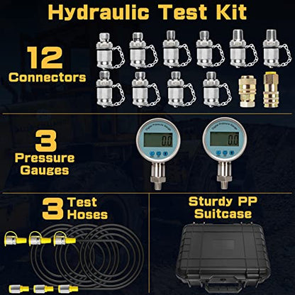 Digital Hydraulic Pressure Test Kit, Hydraulic Pressure Gauge Tester Set with 2 Digital Gauges (16MPa/80MPa) - size: 17PCS: 2 Digital Gauges