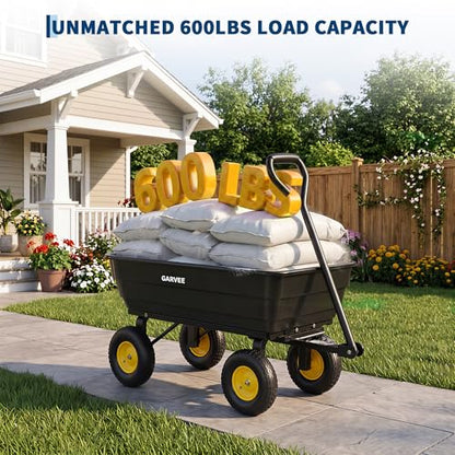 Garvee Poly Garden Dump Cart,600lbs Wheelbarrow Yard Cart Wagon-Black - color: Black+yellow, size: Medium