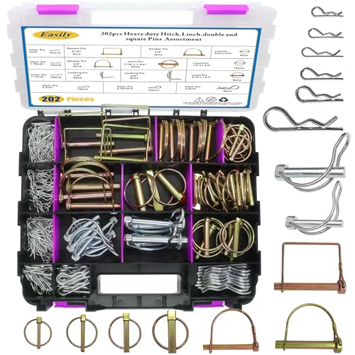 202PCS Hitch Pins Clip Pins, Linch and PTO Pins for Trailers Tractors Trucks Towing Mowing, Farm Equipment, Snow Plows, Lawnmowers Garage, Heavy Duty Trailers Accessories Tractor Attachments
