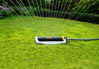 Melnor Metal Oscillating Sprinkler 4500 Sq Ft: Flow, Width, Range Adjust - size: 3-Way Adjustable, style: Metal Base