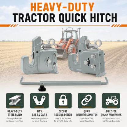 2026 Upgraded Cat 1&2 Tractor Easy Change Quick Hitch System, 3-Point Hitch - color: Gray