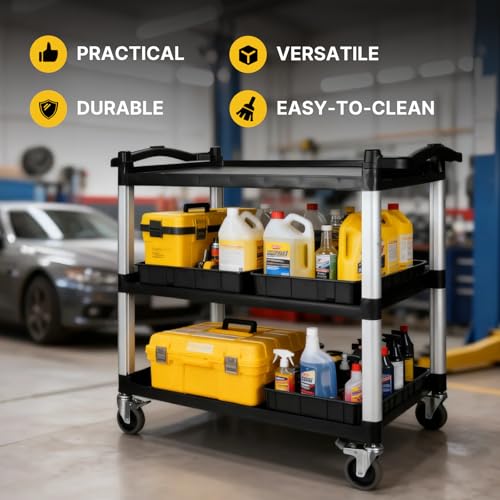 NorthSky Select Dual-Handle Utility Cart, 3 Shelves, 440 lb. Cap - Plastic Shelves, Swivel Casters - Ideal for Office, Garage, Janitorial Transport & Storage - size: 39.8x20.9x37.4 in