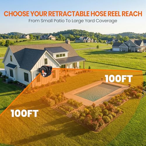 Retractable Garden Hose Reel, 1/2 in x 100 ft Wall Mounted Hose Reel - size: 100 FT