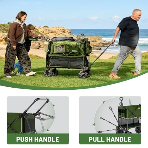 TIMBER RIDGE Push & Pull Double Decker Wagon, 400L Capacity & 450lb Load - color: Green, size: With Push Handle