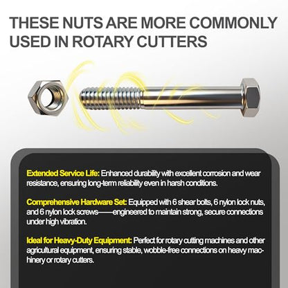 Grade 5 Shear Bolts with Nylock Nuts for Rotary Cutter,Tractor Gearbox - 6 Pack (Grade 5:1/2" X 3-1/2")