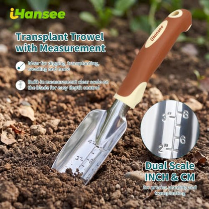 Brown Garden Tool Sets, Aluminum Gardening Hand Tool Kit 4-Piece - color: brown-4pcs