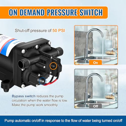 YOUNGTREE 12V RV Water Pump 3.5GPM 55PSI On Demand Fresh Water Pressure Diaphragm Pump 12 Volt Self Priming with Pressure Switch for RV Camper Marine Sprayer Outdoor Shower Kitchen Garden - color: Black2