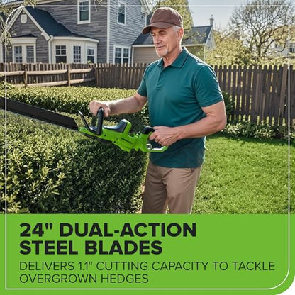 Greenworks 24V 24 in Cordless Hedge Trimmer, Rotating Handle, Tool Only - size: 24 in, style: Tool Only
