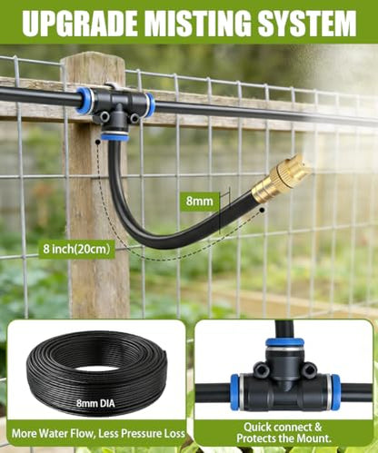 32FT 5/16" Misting Irrigation System for Garden with 10 Adjustable Nozzles - size: 32 FT+10 Nozzles