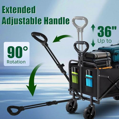 Collapsible Wagon Cart Foldable with Tailgate, 240L 480lbs Capacity, Heavy Duty Beach Wagon with Wheels Brake, Shopping Carts for Grocery, Camping, Garden Cart - size: 240L
