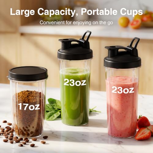 KOIOS Smoothie Blender Kitchen, 900W Personal Blender with 3 To-Go Cups - color: Sky Blue