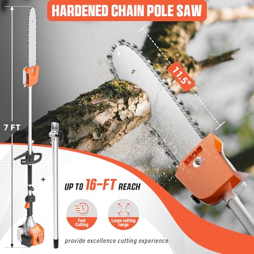 52cc 6-in-1 Gas Weed Wacker/String Trimmer w/Hedge Trimmer & Pole Saw