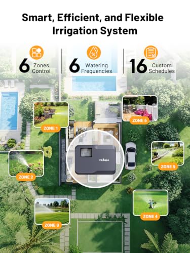 Smart Sprinklers Controller 2.4GHz WiFi, Irrigation Controller Easy Use App Enabled with Touch Screen, 6 Zones + 16 Plans, Save Water Auto Skip Rain, Freeze & Wind, 10 Minutes Install