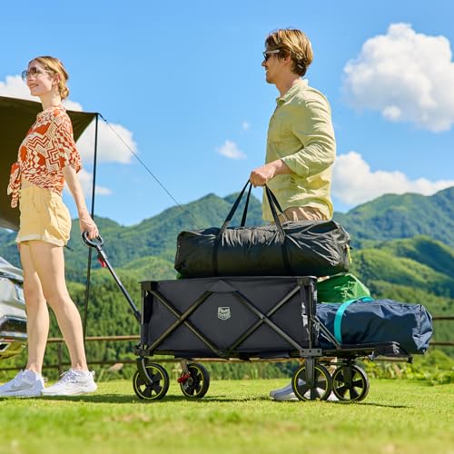 Timber Ridge 49" Extra Long Collapsible Folding Wagon with Tailgate&Brakes - color: Gray, size: 250L