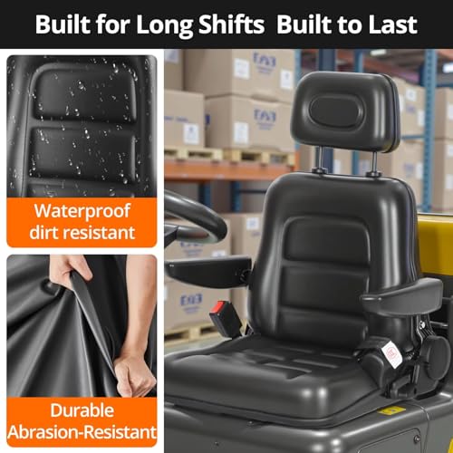 Thickened Universal Forklift Seat with Safety Belt, Adjustable Backrest & Armrest & Headrest for Tractor Excavator, Skid-Steer, Backhoe, Telehandler