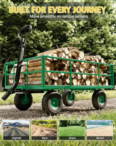 1200 LBS Heavy Duty Steel Garden Cart, 3-in-1 Yard Wagon, 13" Air Tires - color: Green, size: 1200LBS