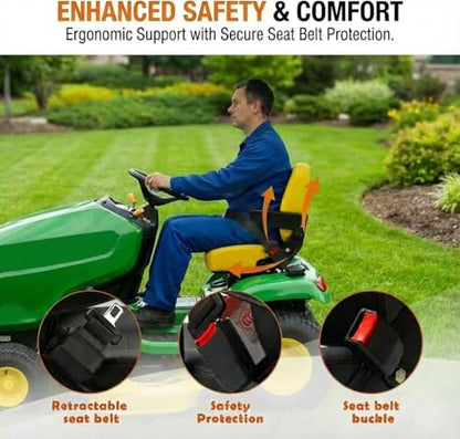 Universal Tractor Seat, Zero Turn Mower Seat with Adjustable Safety Belt Armrest Micro Switch for John Deere ZTR Skid Steer Loader Telehandler Dozer Excavator