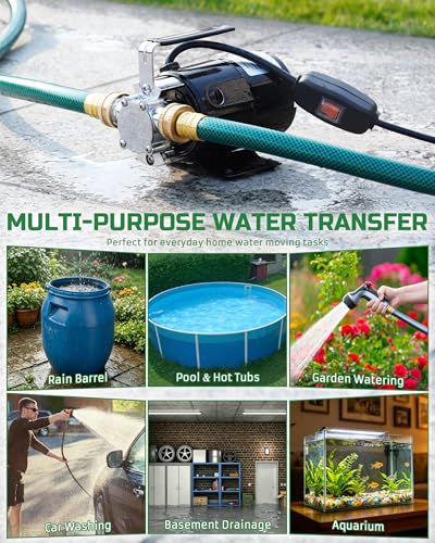 1/10HP Water Transfer Pump, Electric Utility Pump w/ 2x 6ft Garden Hose Kit