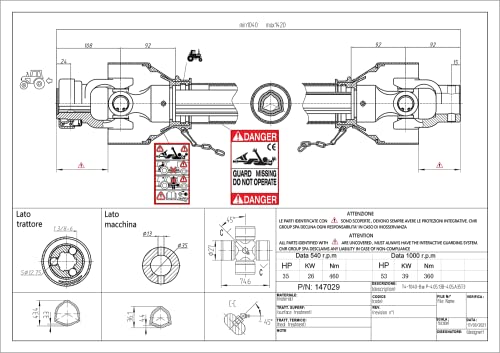 Jeremywell PTO Shaft 147029,147034 Replace 5",5-1/2",6" King Kutter 3-Point Mounted Mower