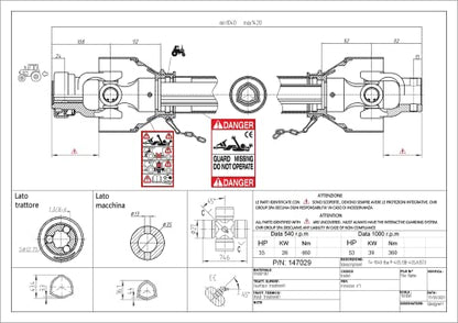 Jeremywell PTO Shaft 147029,147034 Replace 5",5-1/2",6" King Kutter 3-Point Mounted Mower