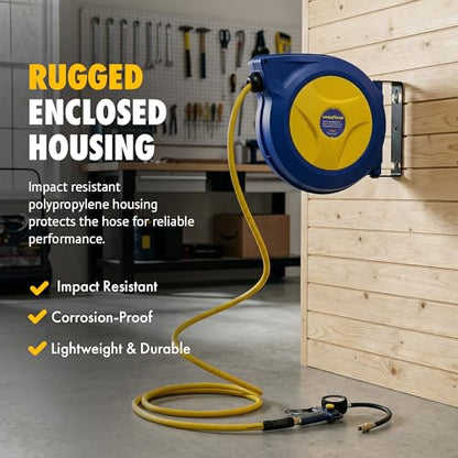 Goodyear Retractable Air Hose Reel, 3/8" x 50 FT - color: Automatic Rewind
