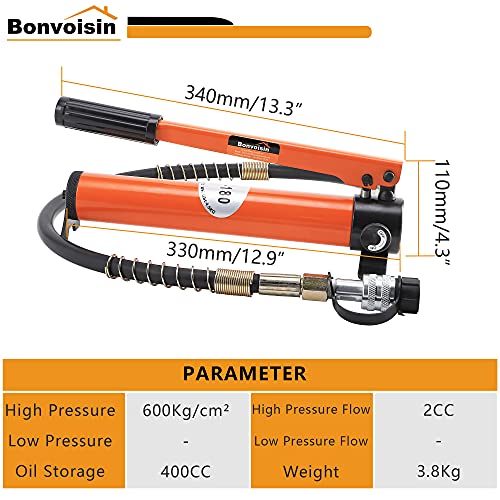 Bonvoisin 20T Hydraulic Cylinder Jack Porta Power Ram 2" Stroke Mini Single Acting Lifting Cylinders with Hydraulic Hand Pump for Machinery Shipbuilding - size: BSC-20 (With CP-180 Pump)