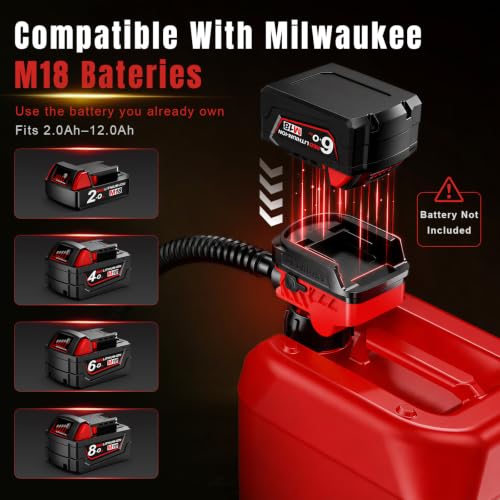 Fuel Transfer Pump for Milwaukee M18 Batteries, Cordless 3.7 GPM Flow