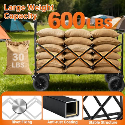 Wagons Cart Foldable, 280 lbs Collapsible Wagon with Wheels for Camping - size: 600LBS