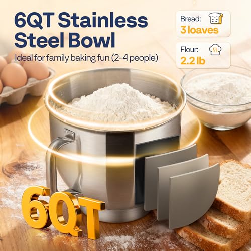 VIVOHOME Stand Mixer, 6-Quart Tilt-Head Kitchen Mixer with Bowl, Silver - color: Silver