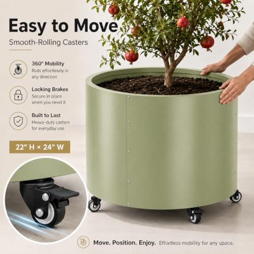 2 Pack Rolling Planter for Tree,30 Gallon Large Metal Tree Pots for Outdoor - color: Green