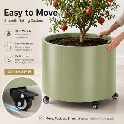 2 Pack Rolling Planter for Tree,30 Gallon Large Metal Tree Pots for Outdoor - color: Green