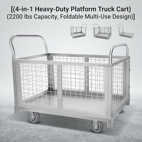 Heavy Duty Foldable Mesh Cage Wagon 39"x24" 1800 LBS 4-Wheel Flat Bed Cart with Weather-Resistant Construction