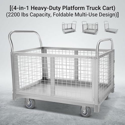Heavy Duty Foldable Mesh Cage Wagon 39"x24" 1800 LBS 4-Wheel Flat Bed Cart with Weather-Resistant Construction
