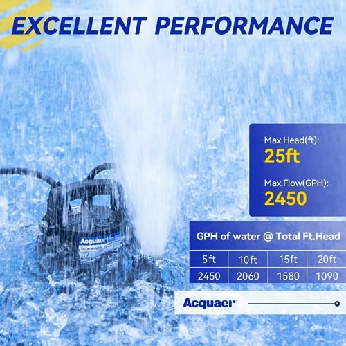 Acquaer 1/2 HP Automatic Sump Pump, 2450 GPH Submersible Water Pump