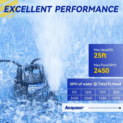 Acquaer 1/2 HP Automatic Sump Pump, 2450 GPH Submersible Water Pump