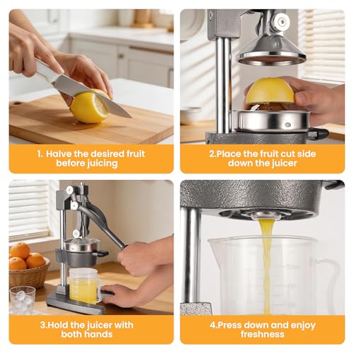 Cast Iron Manual Hand Press Juicer for Citrus & Pomegranate,Grey - color: Grey