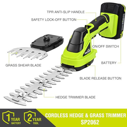 SnapFresh 20V Cordless 2-in-1 Hedge Trimmer & Grass Shears - color: Light Green