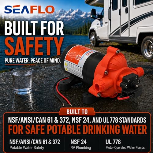 SEAFLO 33 series RV Water Pump - 12V, 3.0 GPM 45 PSI Diaphragm Pump, Self Priming On Demand Fresh Water Pump for RV Camper Boat Marine, Self Priming Pressure Pump, NSF UL 4-Year Warranty - style: 45 PSI- 3.0 GPM