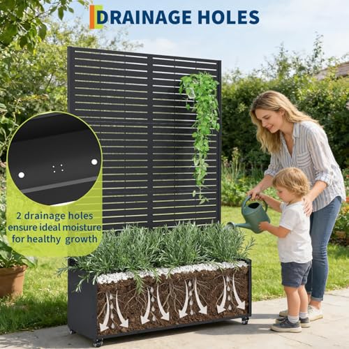GarveeLife Metal Planter Box with Trellis and Wheels 71"x47"x16" - color: Strips, size: with wheels