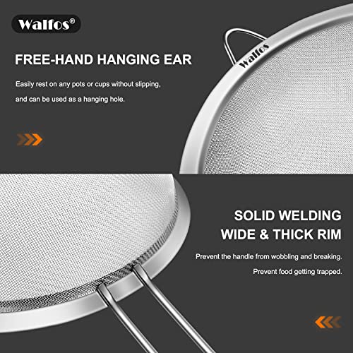 Walfos 7.8 Inch Fine Mesh Strainer, Premium Stainless Steel Colanders and Sifters, with Reinforced Frame and Sturdy Handle, Perfect for Sift, Strain, Drain and Rinse Vegetables, Pastas and Tea - style: 7.8" Large Strainer