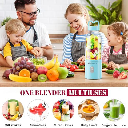 HOMEXUP Portable Personal Blender 17oz, 175W Smoothie Maker,Blue - color: Blue
