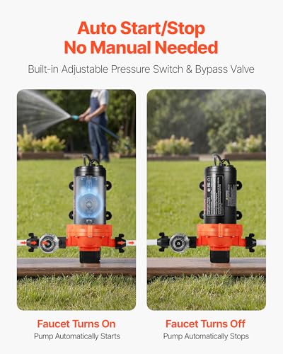 VEVOR Water Pressure Pump, 110V AC 4 GPM, 3-Chamber On Demand Electric Diaphragm Water Transfer Pump, 45 PSI Max Pressure, Automatic Pressure Switch, for Home Kitchen Garden Irrigation Car Washing - size: 8.96 × 5.14 × 4.87 in